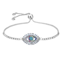 Silver Green Slider Turkish Evil Eye Bracelet For Women