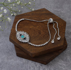 Silver Green Slider Turkish Evil Eye Bracelet For Women