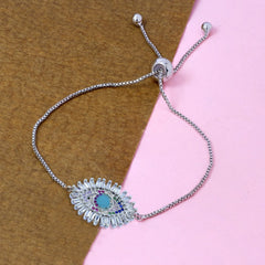 Turkish Evil Eye Lucky Cubic Zirconia American Diamond Slider Bracelet For Women