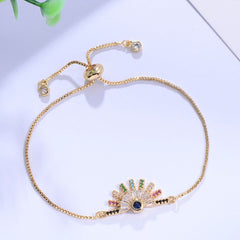Rainbow Colourful Gold Cubic Zirconia American Diamond Slider Bracelet