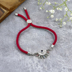 Rainbow Colourful Silver Pink Cubic Zirconia Thread Bracelet