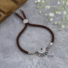 Rainbow Colourful Silver Brown Cubic Zirconia Thread Bracelet