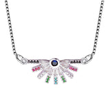 Rainbow Colourful Silver American Diamond Necklace Pendant Chain Women