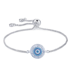 Blue Evil Eye Lucky Cubic Zirconia American Diamond Slider Bracelet