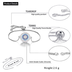 Blue Evil Eye Lucky CZ American Diamond Slider Bracelet
