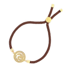 Aum Om 18K Gold Brown American Diamond Adjustable Thread Bracelet