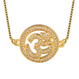 Aum Om 18K Gold Cubic Zirconia Diamond Necklace Pendant Chain Women