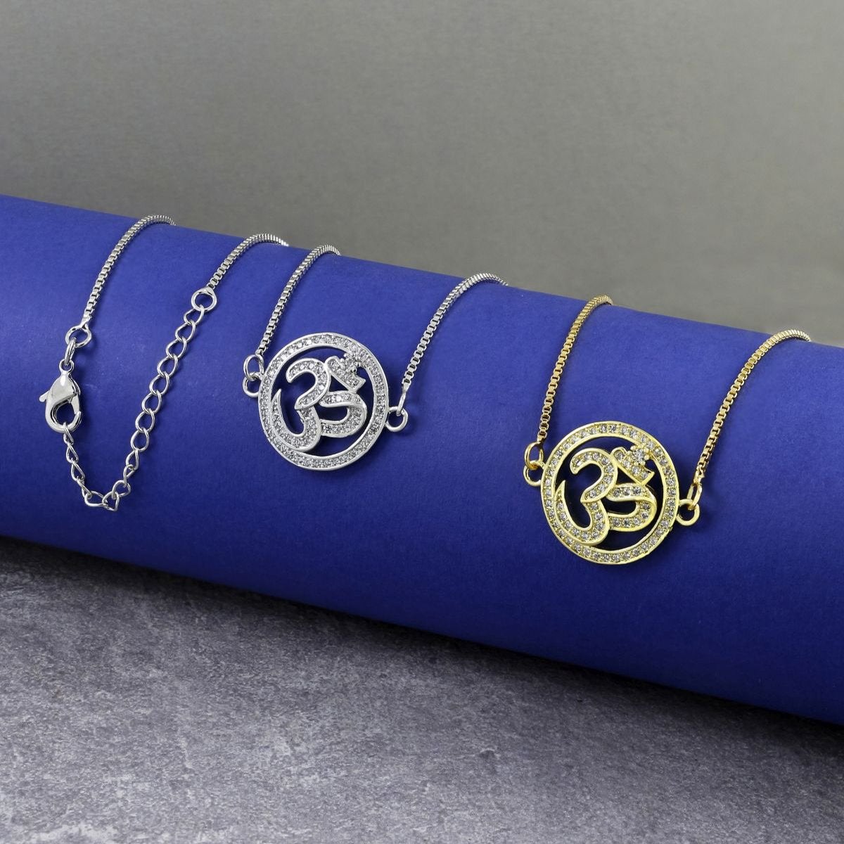 Aum Om 18K Gold Cubic Zirconia Diamond Necklace Pendant Chain