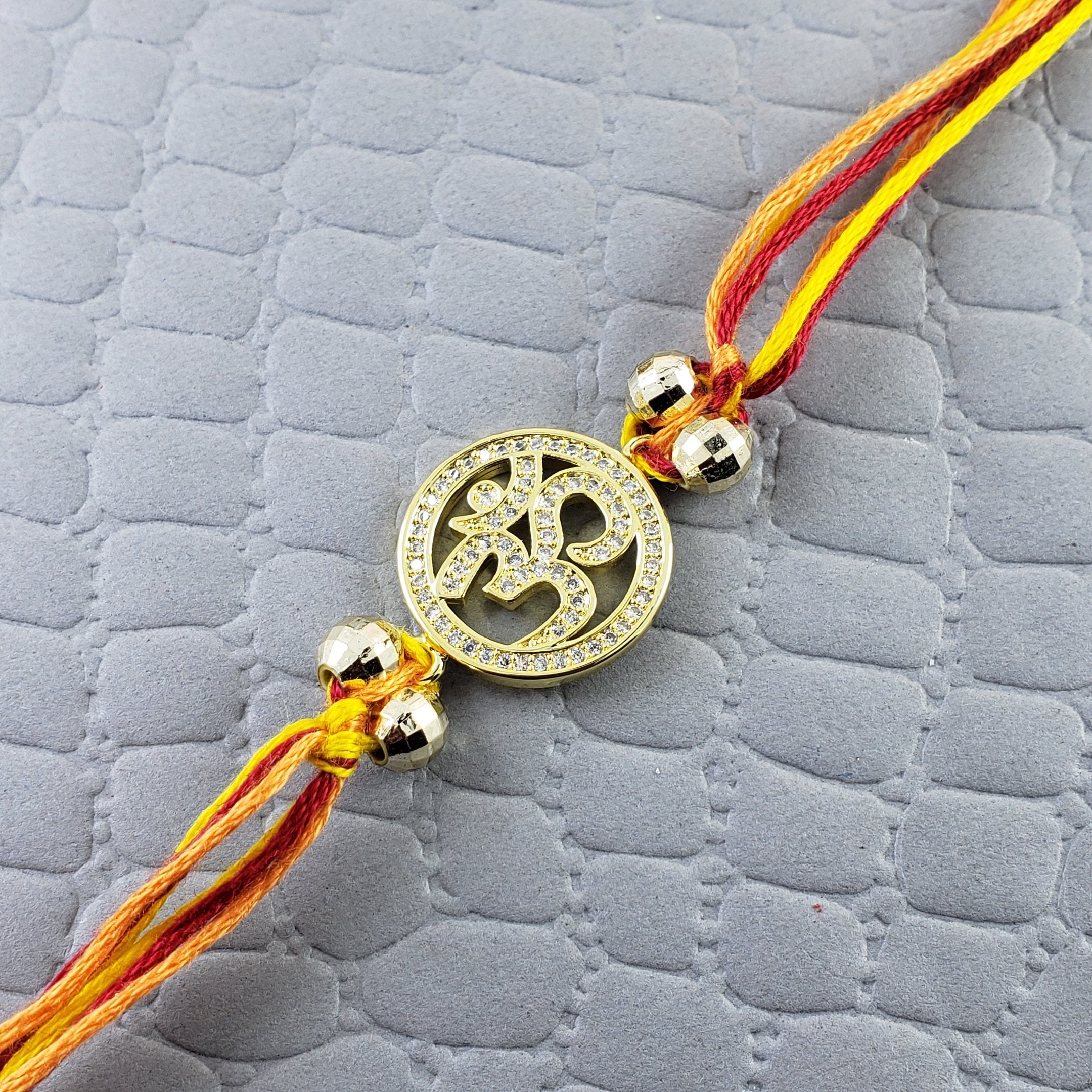 Aum Om 18K Gold Cubic Zirconia American Diamond Thread Rakhi Men