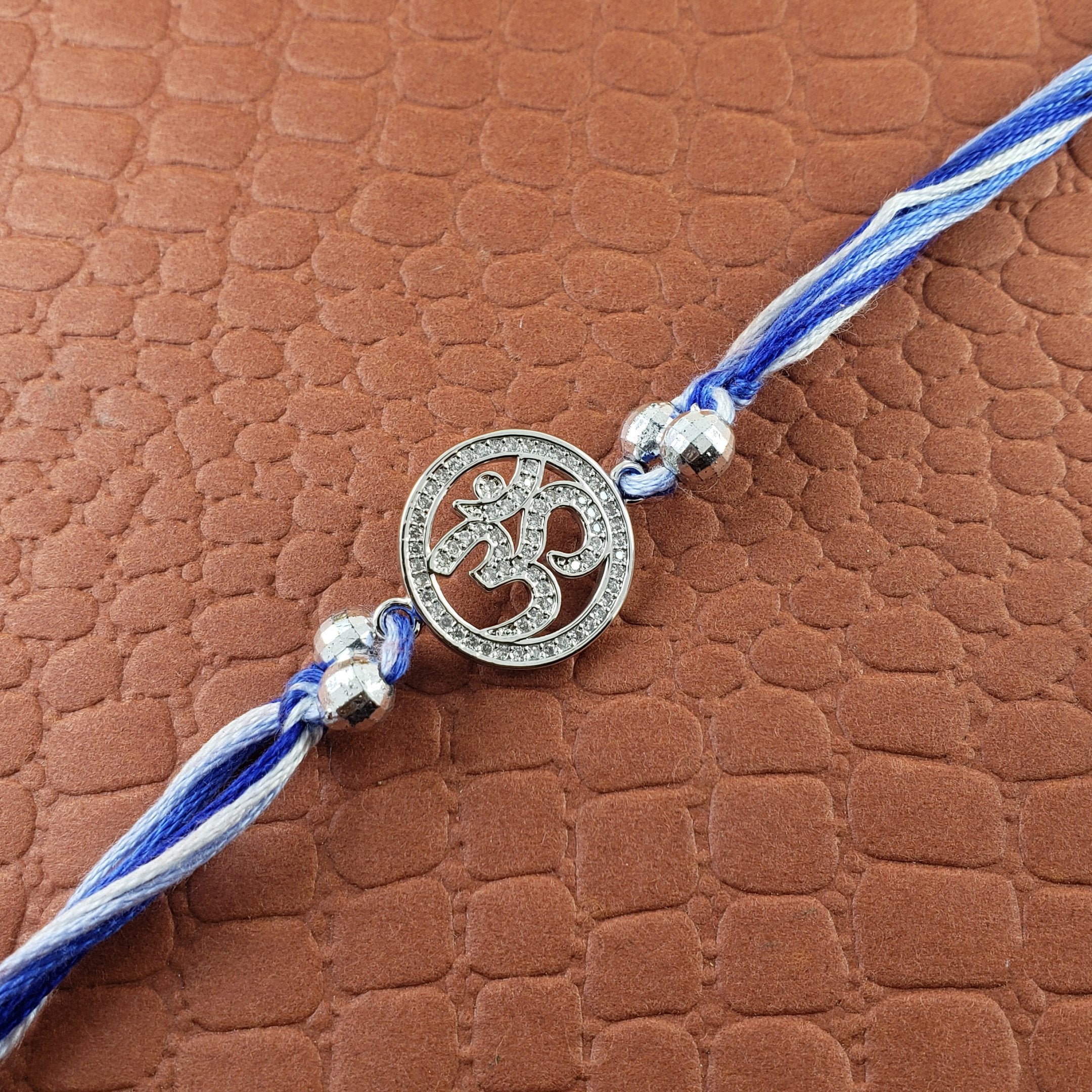 Aum Om Silver Cubic Zirconia American Diamond Thread Rakhi Men