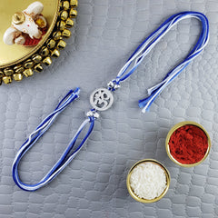 Om Silver Cubic Zirconia American Diamond Thread Rakhi Men