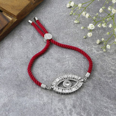 Turkish Evil Eye Baguette Silver Pink Cubic Zirconia Thread Bracelet