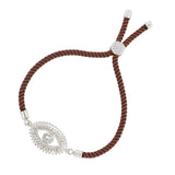 Turkish Evil Eye Baguette Silver Brown Cubic Zirconia Thread Bracelet