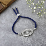 Turkish Evil Eye Baguette Silver Blue Cubic Zirconia Thread Bracelet