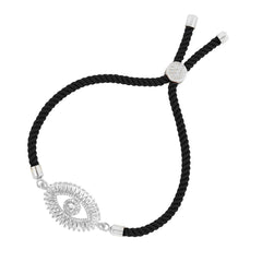 Turkish Evil Eye Baguette Silver Black Cubic Zirconia Thread Bracelet