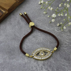 Turkish Evil Eye Baguette Gold Brown American Diamond Thread Bracelet