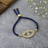 Turkish Evil Eye Baguette Gold Blue American Diamond Thread Bracelet