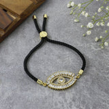 Turkish Evil Eye Baguette Gold Black American Diamond Thread Bracelet