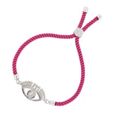 Evil Eye Good Baguette Silver Pink American Diamond Thread Bracelet