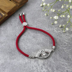 Evil Eye Good Baguette Silver Pink American Diamond Thread Bracelet