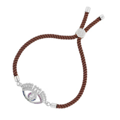 Evil Eye Good Baguette Silver Brown American Diamond Thread Bracelet