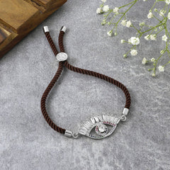 Evil Eye Good Baguette Silver Brown American Diamond Thread Bracelet
