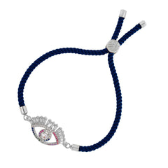 Evil Eye Good Baguette Silver Blue American Diamond Thread Bracelet