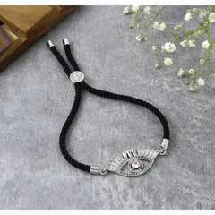 Evil Eye Good Baguette Silver Black American Diamond Thread Bracelet
