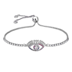 Silver Cubic Zirconia Slider Turkish Evil Eye Bracelet For Women