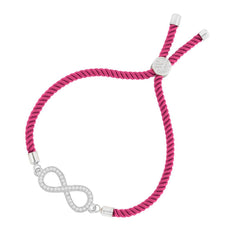 Infinity Silver Pink Cubic Zirconia Adjustable Thread Bracelet Women