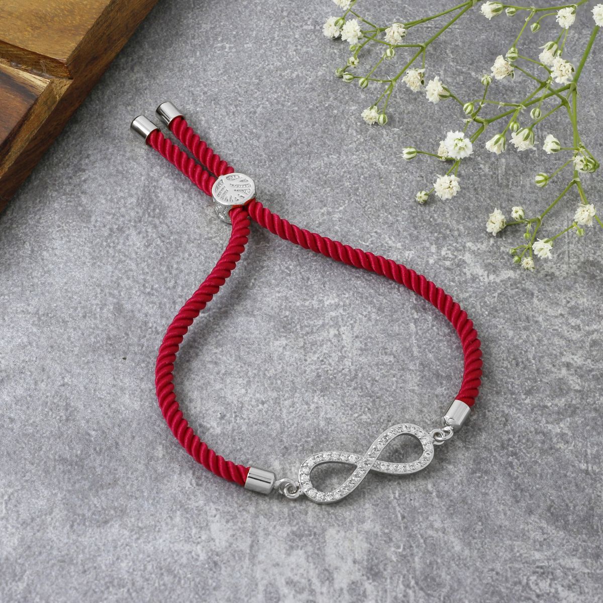 Infinity Silver Pink Cubic Zirconia Adjustable Thread Bracelet Women