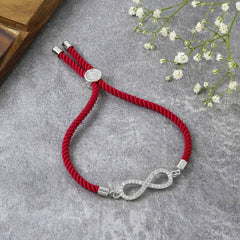 Infinity Silver Pink Cubic Zirconia Adjustable Thread Bracelet Women