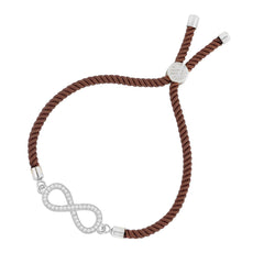 Infinity Silver Brown Cubic Zirconia Adjustable Thread Bracelet Women