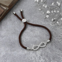 Infinity Silver Brown Cubic Zirconia Adjustable Thread Bracelet Women