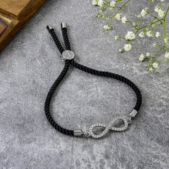 Infinity Silver Black Cubic Zirconia Adjustable Thread Bracelet Women