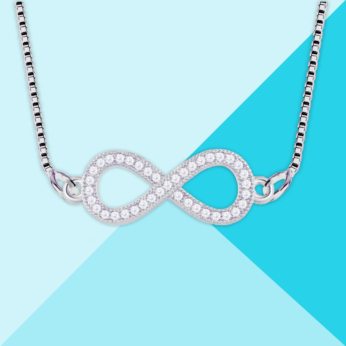 Infinity American Diamond Silver Necklace Pendant Chain
