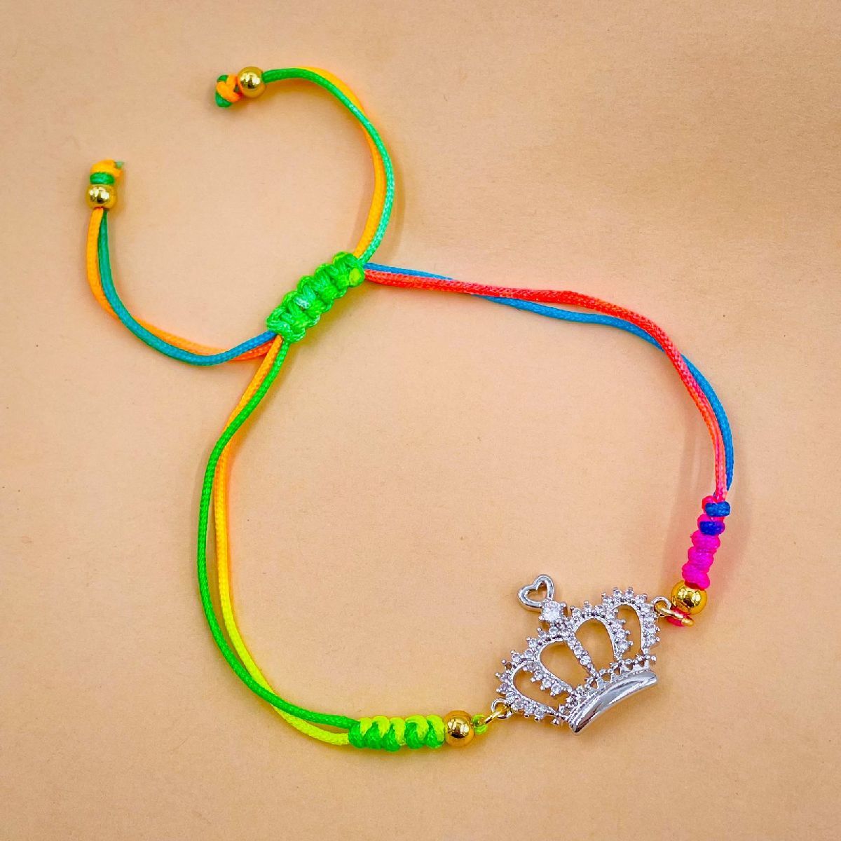 Princess Crown Copper Silver Cubic Zirconia Thread adjustable Bracelet For Women