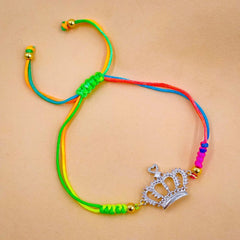 Princess Crown Copper Silver Cubic Zirconia Thread adjustable Bracelet For Women