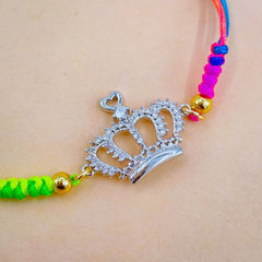 Princess Crown Copper Silver Cubic Zirconia Thread adjustable Bracelet For Women