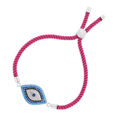 Pink Silver Leaf Thread Turkish Evil Eye Bracelet For Women