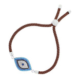 Brown Silver Leaf Thread Turkish Evil Eye Bracelet For Women