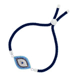 Blue Silver Leaf Thread Turkish Evil Eye Bracelet For Women