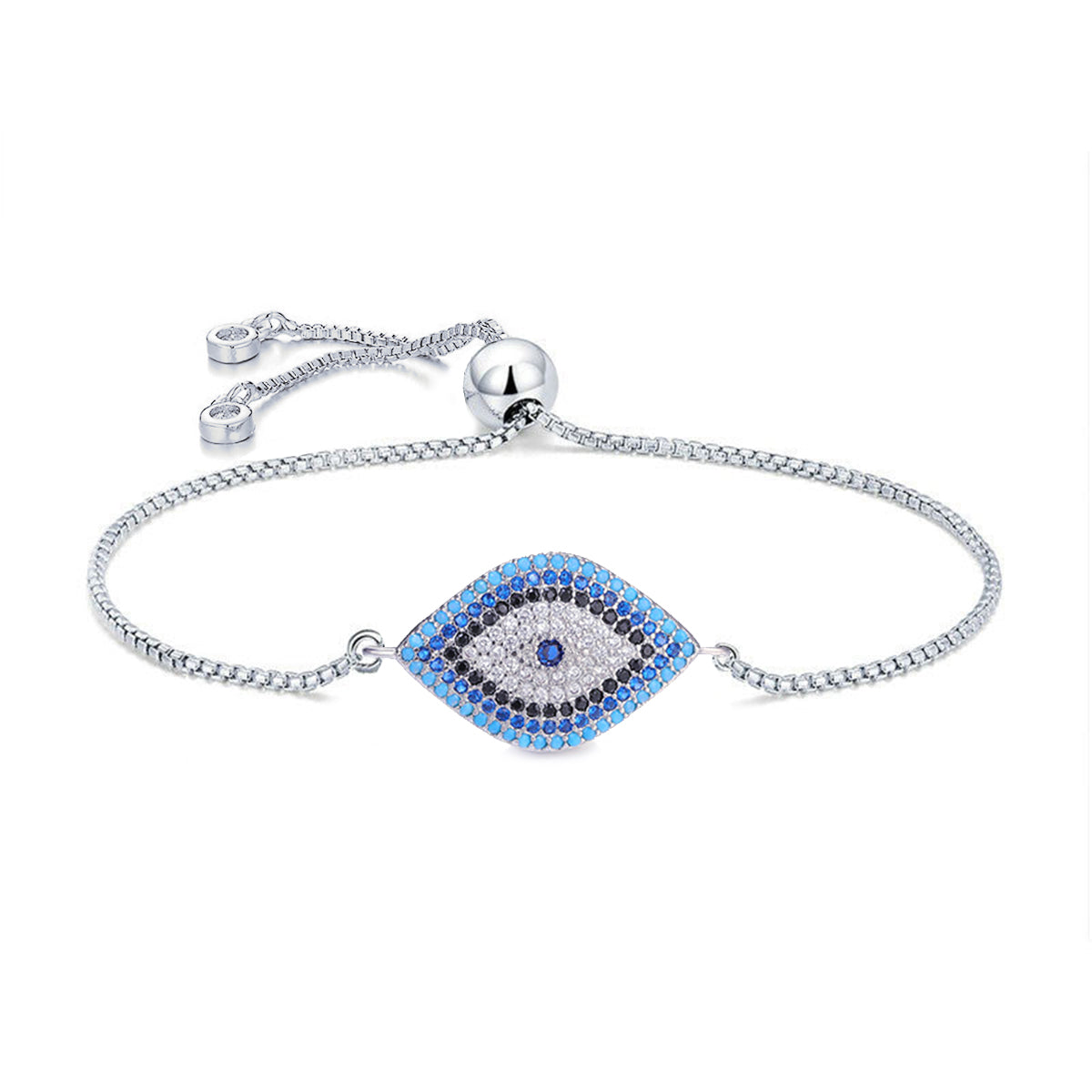 Silver Blue Evil Eye Lucky Cubic Zirconia American Diamond Bracelet