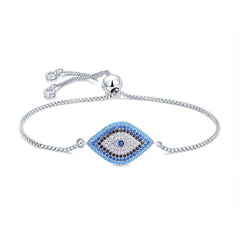 Silver Blue Evil Eye Lucky Cubic Zirconia American Diamond Bracelet