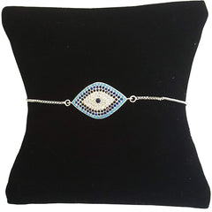 Silver Blue Evil Eye Lucky Cubic Zirconia American Diamond Bracelet