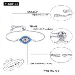 Silver Blue Evil Eye Lucky Cubic Zirconia American Diamond Bracelet