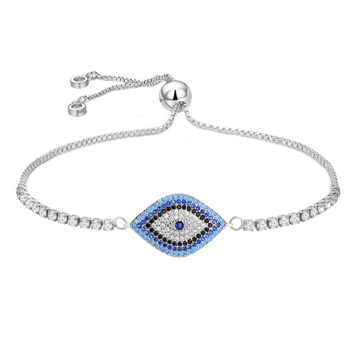 Blue Cubic Zirconia Slider Turkish Evil Eye Bracelet Women
