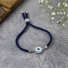 Evil Eye Silver Blue American Diamond Adjustable Thread Bracelet