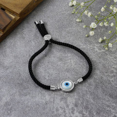 Evil Eye Silver Black American Diamond Adjustable Thread Bracelet
