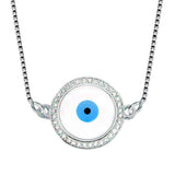 Round Turkish Evil Eye American Diamond Silver Necklace Pendant Chain